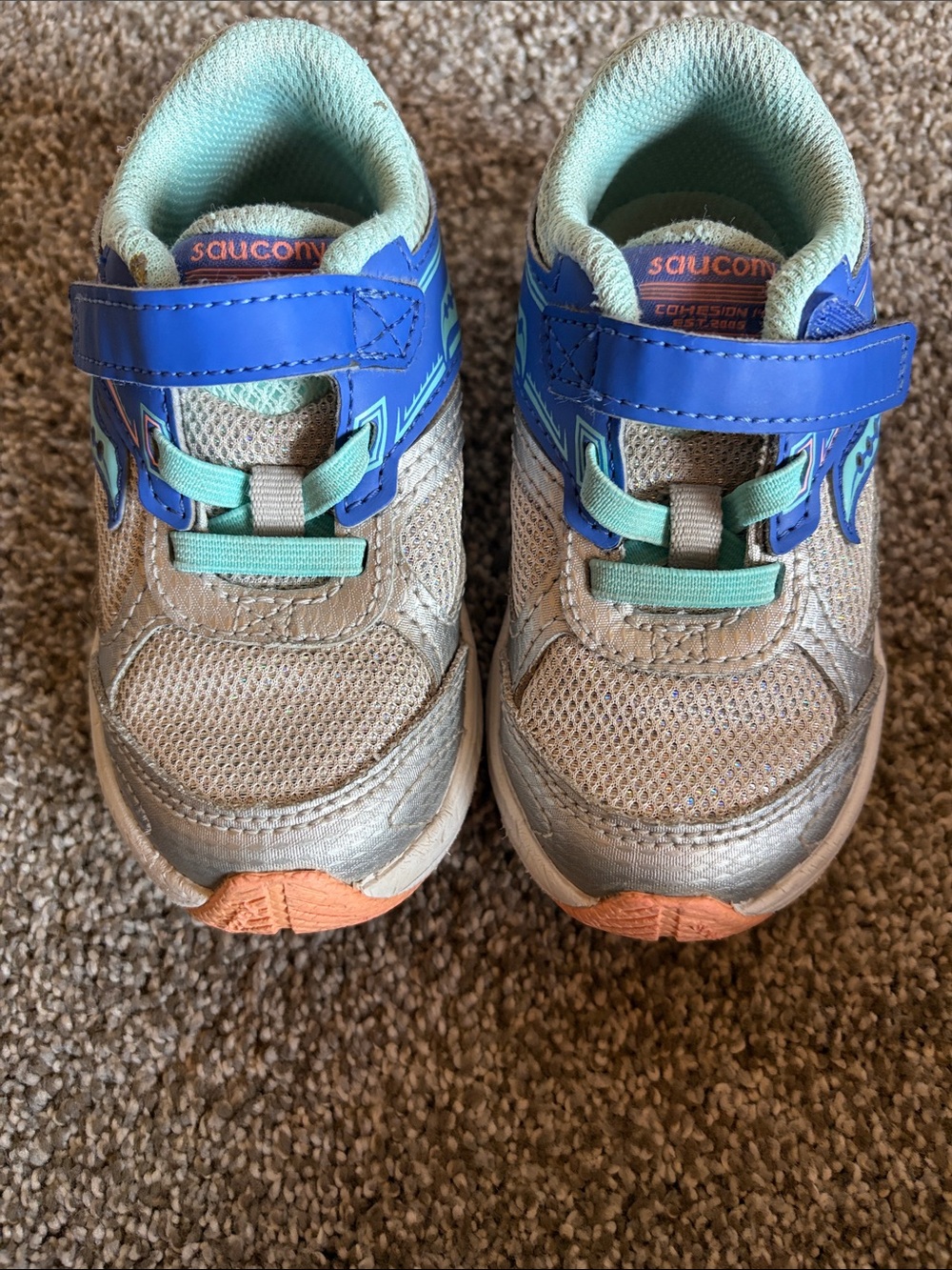Saucony Kids Silver, Blue & Mint Hook-and-Loop Sneakers